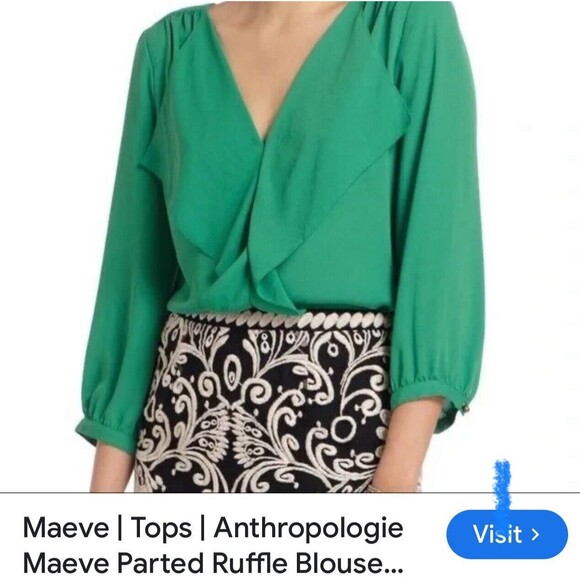 Maeve Anthropologie Sz  4 Kelly Green Long Sleeve Blouse - Picture 3 of 11